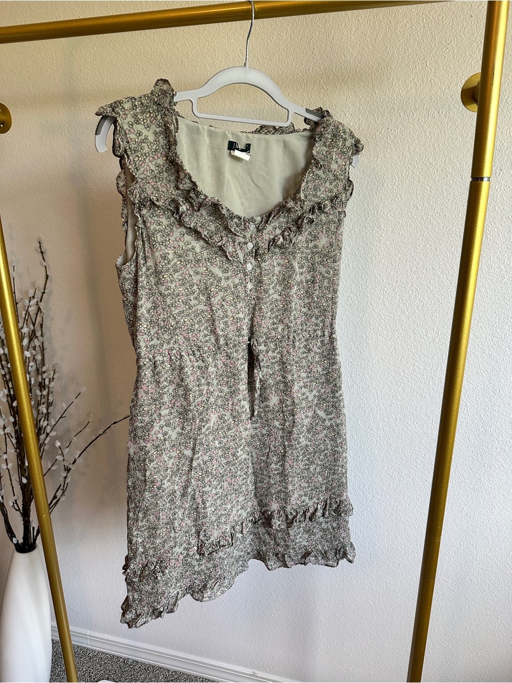 J. Crew Silk Floral Ruffle Sleeveless Dress - Soft Sage & Pink